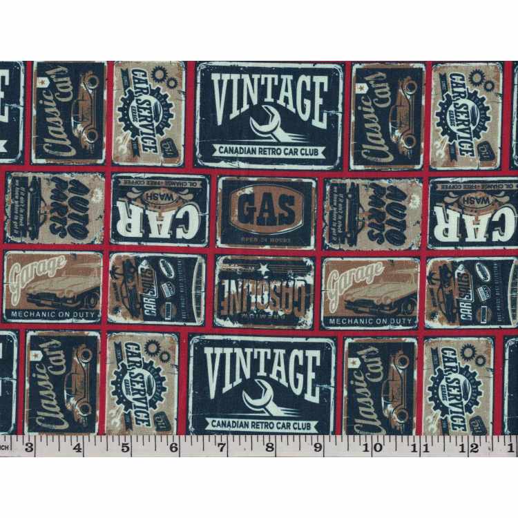 Quilt Cotton 3301-335 Vintage Car Plates