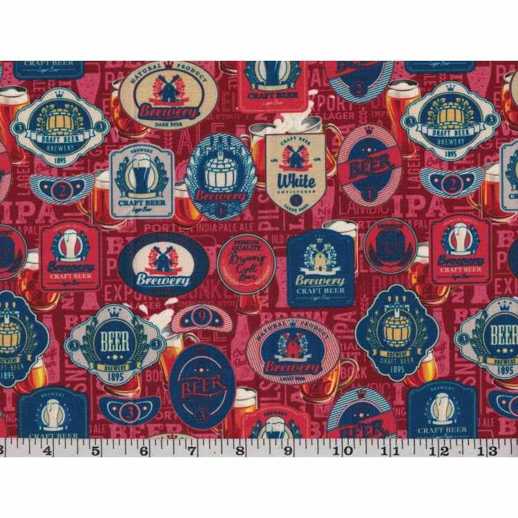 Quilt Cotton 3301-415 Vintage  Beer Plates