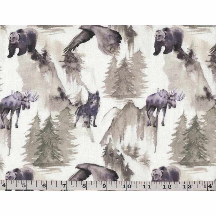 Quilt Cotton 3301-543 Moose-Bears-Wolf-Bird