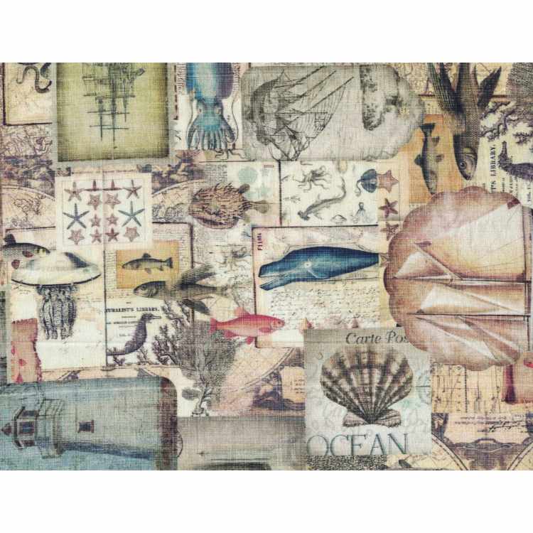 Coton Quilt 5010-100 Carte Postal Monde Marin