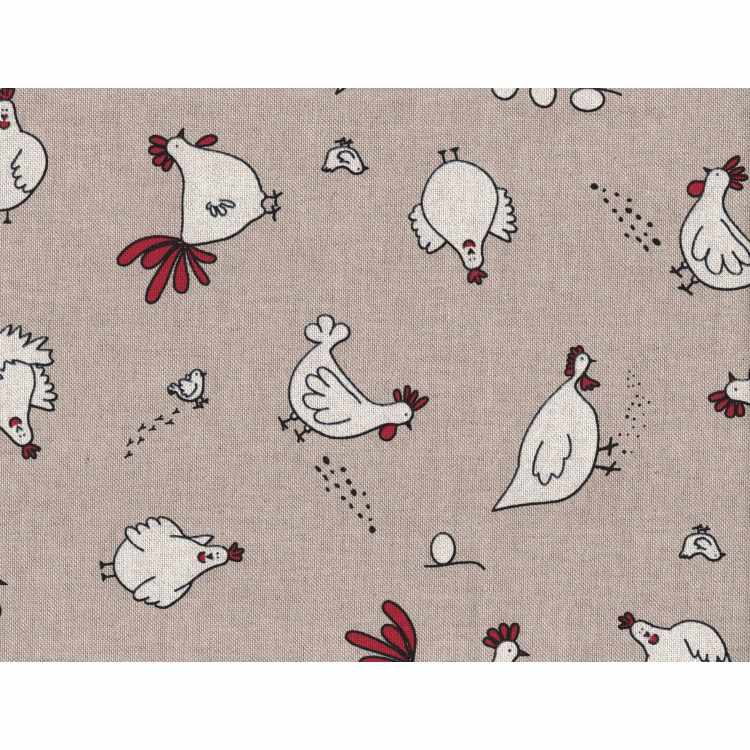 Printed Linen Look BB 5226-1 Chickens